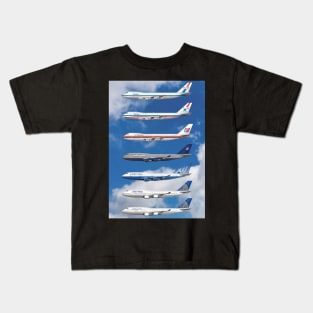 United Airlines Full Complement of 747 Liveries Kids T-Shirt